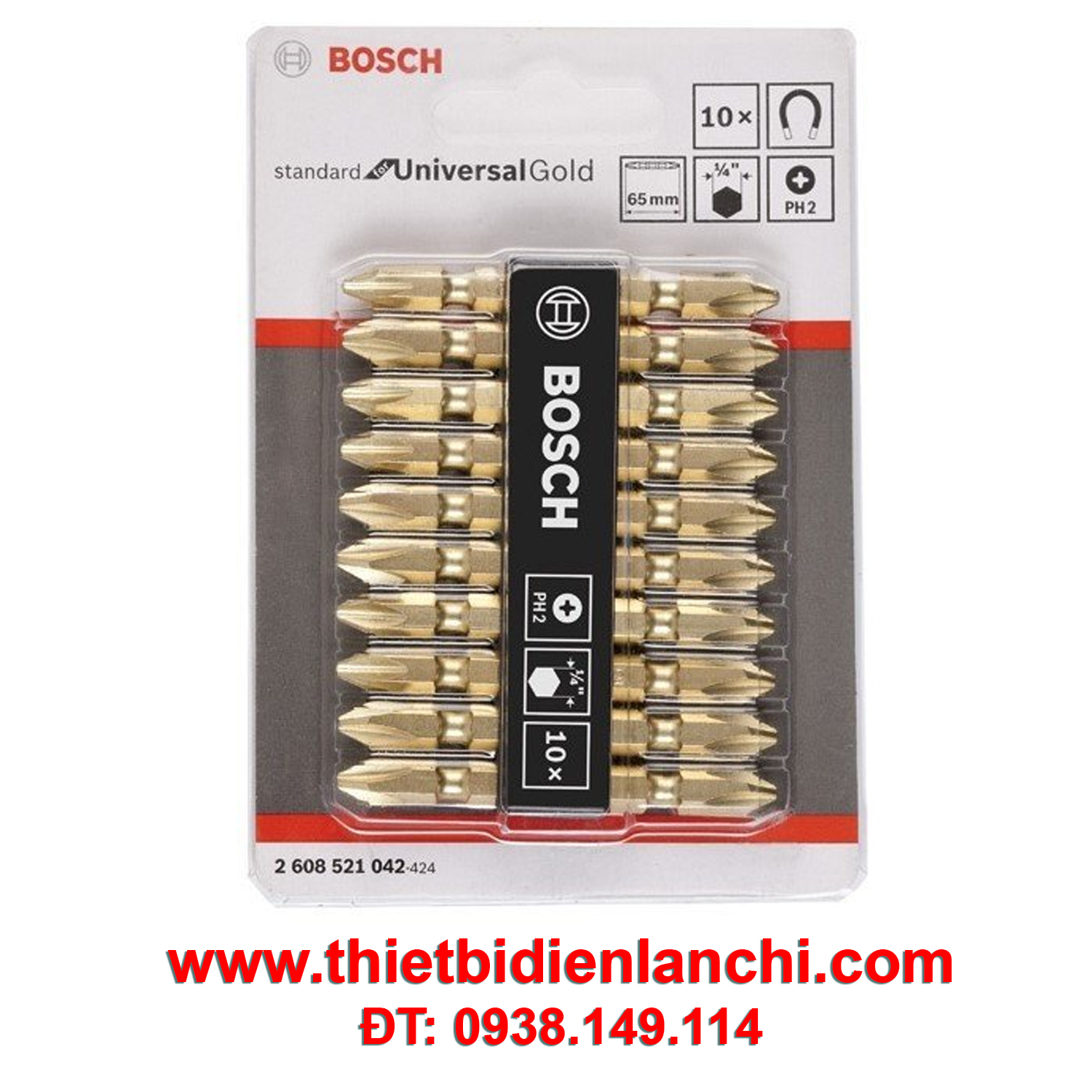 Bộ 10 mũi vặn vít BOSCH PH2 2608521042 (Gold) Bộ 10 mũi vặn vít BOSCH PH2 2608521042 (Gold)