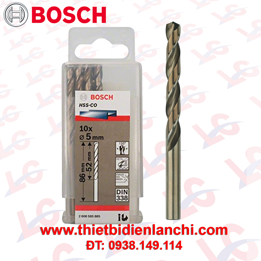 Mũi khoan sắt và inox HSS-Co Bosch 5mm 2608585885 Mũi khoan sắt và inox HSS-Co Bosch 5mm 2608585885