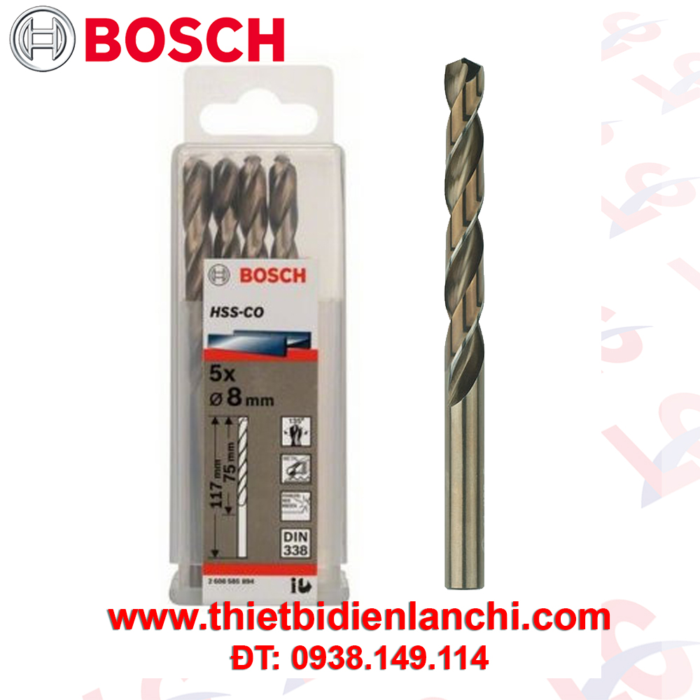 Mũi khoan sắt và inox HSS-Co Bosch 8mm 2608585894 Mũi khoan sắt và inox HSS-Co Bosch 8mm 2608585894