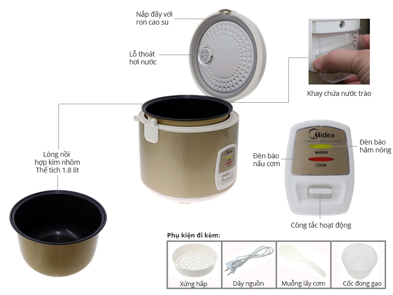 Nồi cơm điện Midea MR-CM18SY 1.8 l&iacute;t