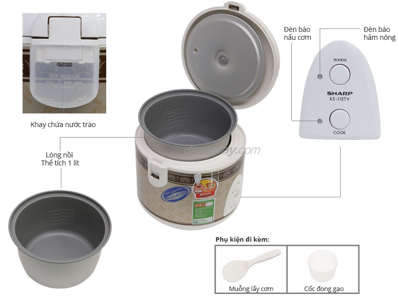 Nồi cơm nắp gài Sharp KS-11ETV 1 lít