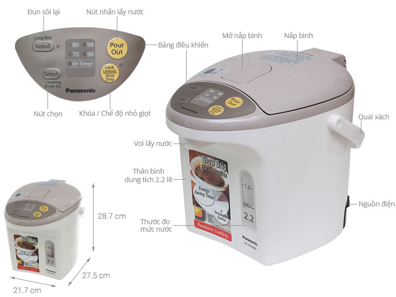 Bình thủy điện Panasonic NC-EG2200CSY 2.2 lít