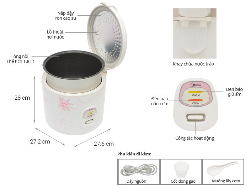 Nồi cơm điện Midea 1.8 l&iacute;t MR-CM18SQ