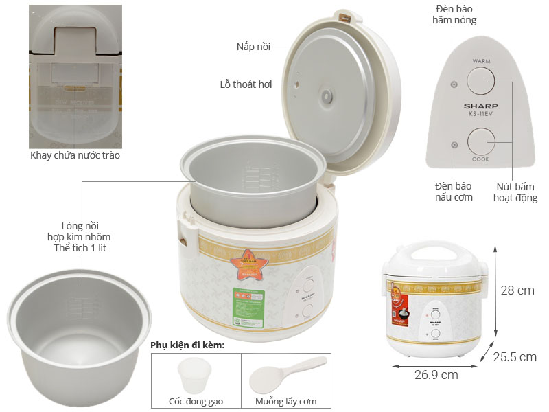 Nồi cơm điện Sharp 1 l&iacute;t KS-11EV