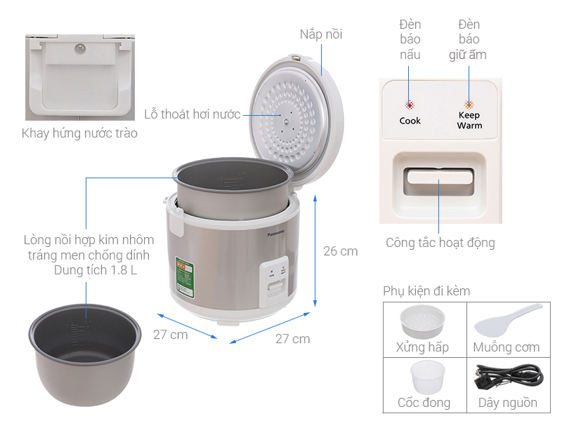 Nồi cơm điện Panasonic 1.8 l&iacute;t SR-MVN187LRA