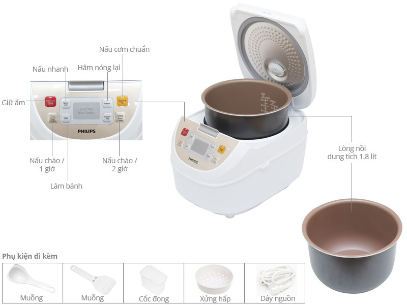 Nồi cơm điện tử Philips 1.8 l&iacute;t HD3130