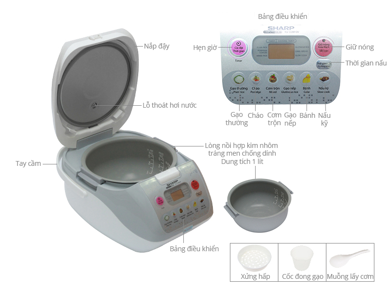 Nồi cơm điện tử Sharp 1.0 lít KS-COM10V