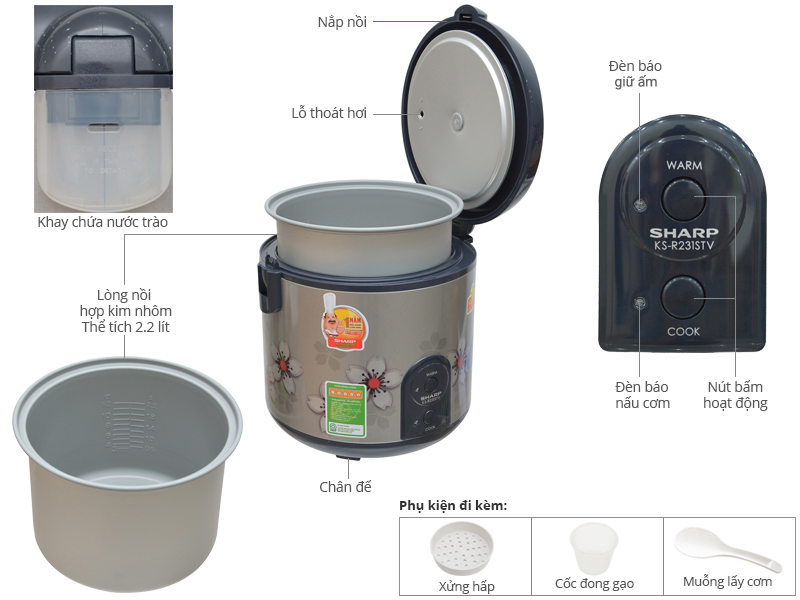 Nồi cơm điện Sharp 2.2 l&iacute;t KS-R231STV