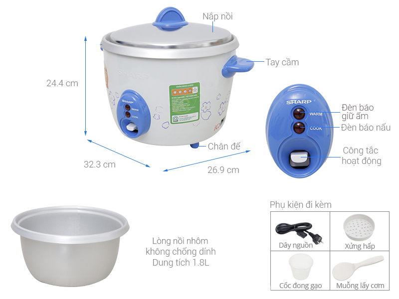 Nồi cơm điện Sharp 1.8 l&iacute;t KSH-D19V
