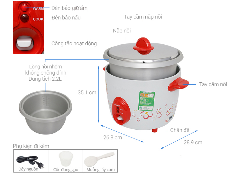 Nồi cơm điện Sharp 2.2 l&iacute;t KSH-D22V