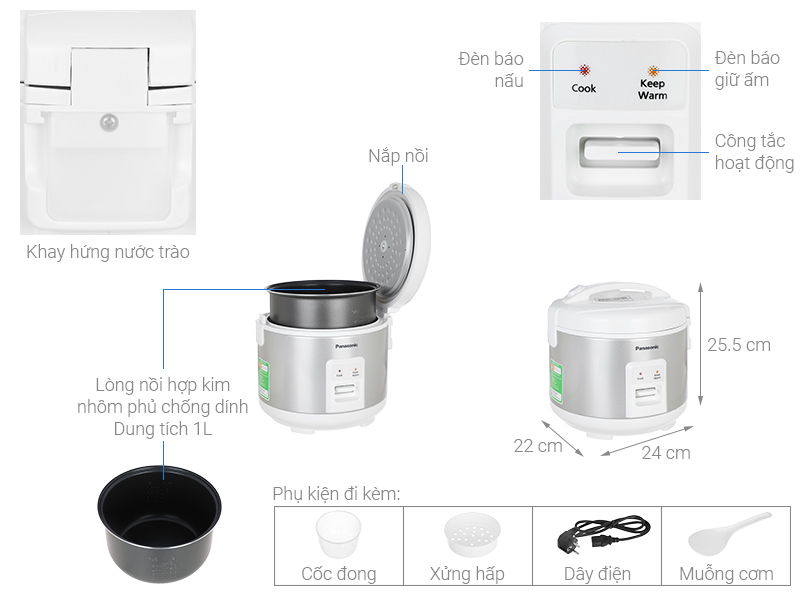 Nồi cơm nắp g&agrave;i Panasonic 1 l&iacute;t SR-MVN10LRAX