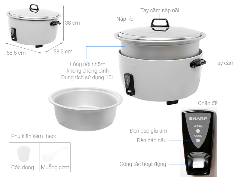 Nồi cơm nắp rời Sharp 10 l&iacute;t KSH-D1010V