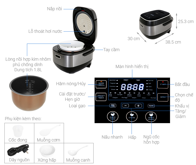 Nồi cơm cao tần Sharp 1.8 l&iacute;t KS-IH191V-BK