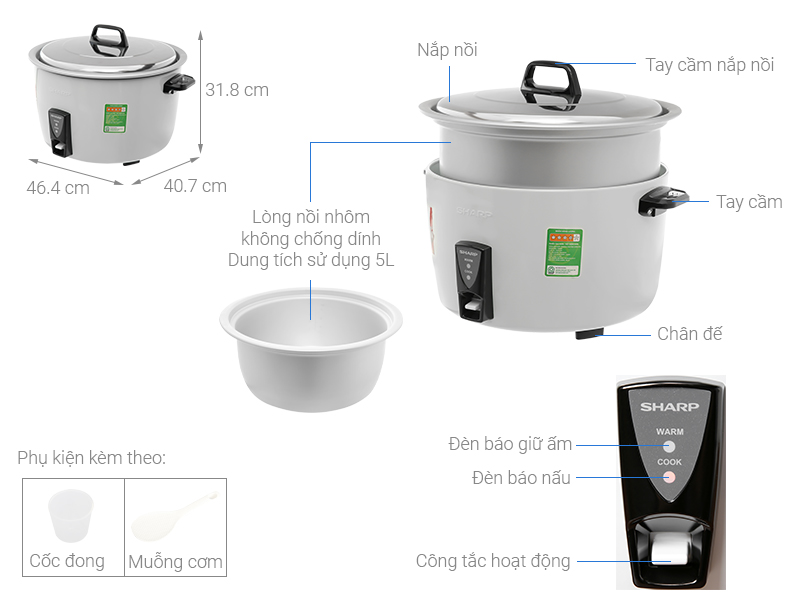 Nồi cơm nắp rời Sharp 5 l&iacute;t KSH-D55V