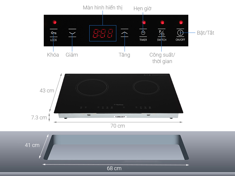 Bếp hồng ngoại đ&ocirc;i lắp &acirc;m Torino TC0418C