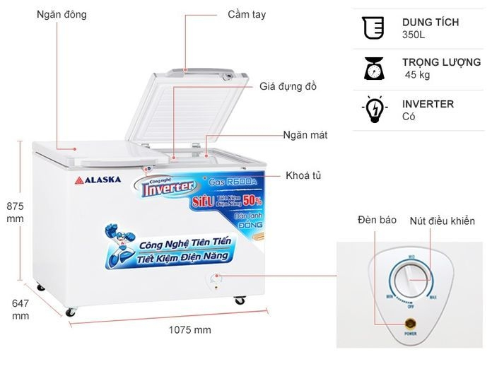 Tủ đ&ocirc;ng Alaska 210 l&iacute;t FCA-3600CI