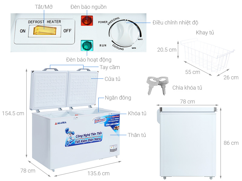 Tủ đ&ocirc;ng Alaska Inverter 419 l&iacute;t HB 550CI