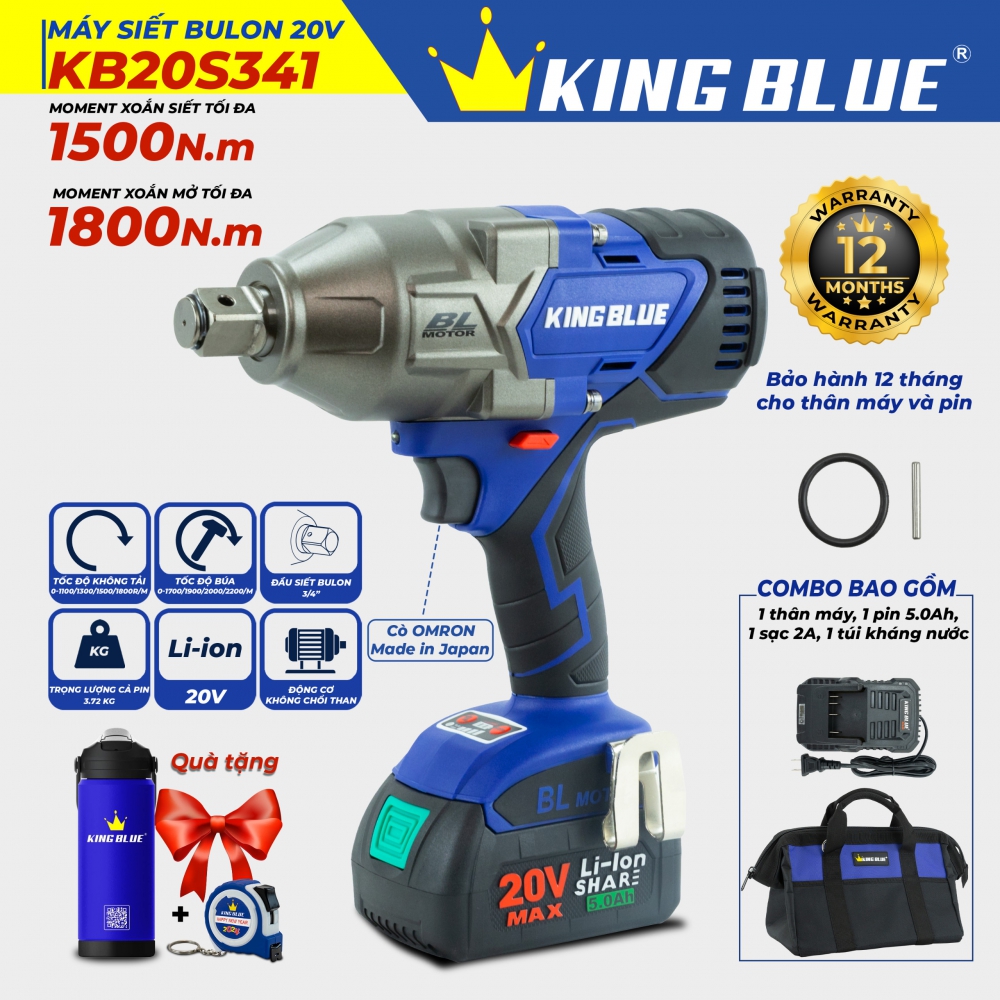 Máy Siết Bulon 20V Kingblue KB20S341 Máy Siết Bulon 20V Kingblue KB20S341