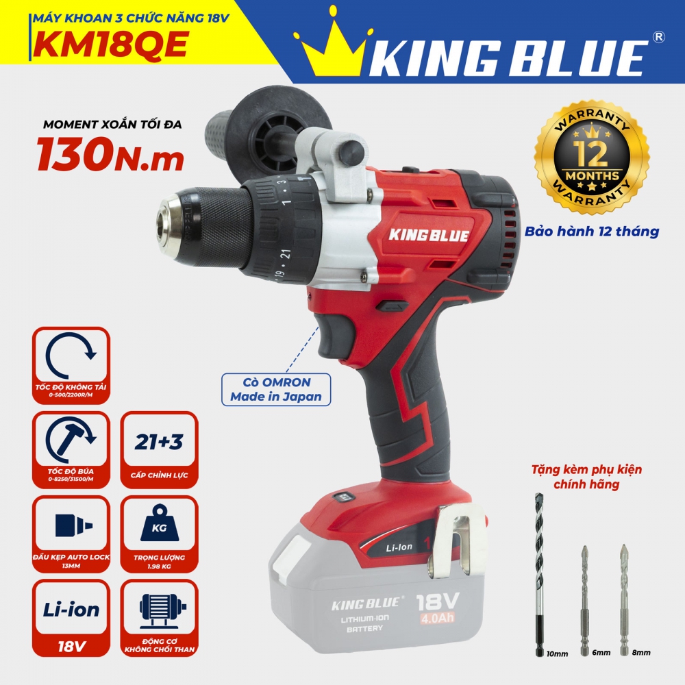 Máy Khoan 3 Chức Năng Kingblue 18V KM18QE (Giá Chưa Bao Gồm Pin, Sạc) Máy Khoan 3 Chức Năng Kingblue 18V KM18QE (Giá Chưa Bao Gồm Pin, Sạc)