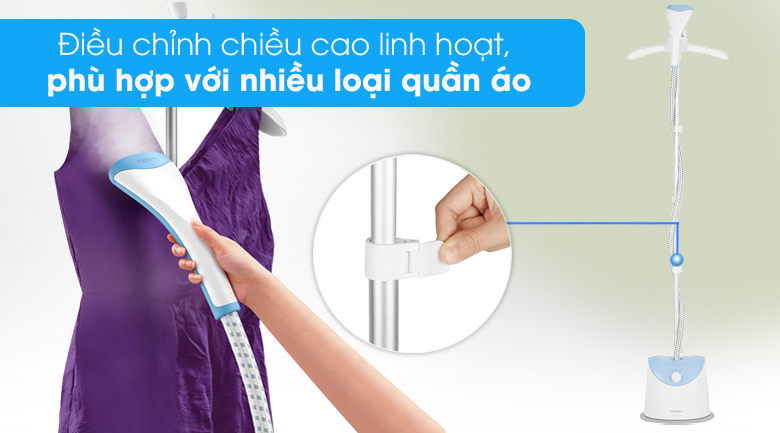Chiều cao trụ đứng linh hoạt - Bàn ủi hơi nước đứng Philips GC482/29 Chiều cao trụ đứng linh hoạt - Bàn ủi hơi nước đứng Philips GC482/29