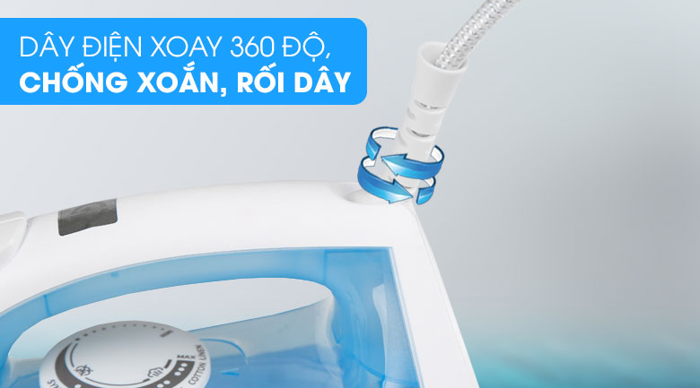 Chuôi dây điện xoay 360 độ - Bàn ủi hơi nước Philips GC1740 Chuôi dây điện xoay 360 độ - Bàn ủi hơi nước Philips GC1740