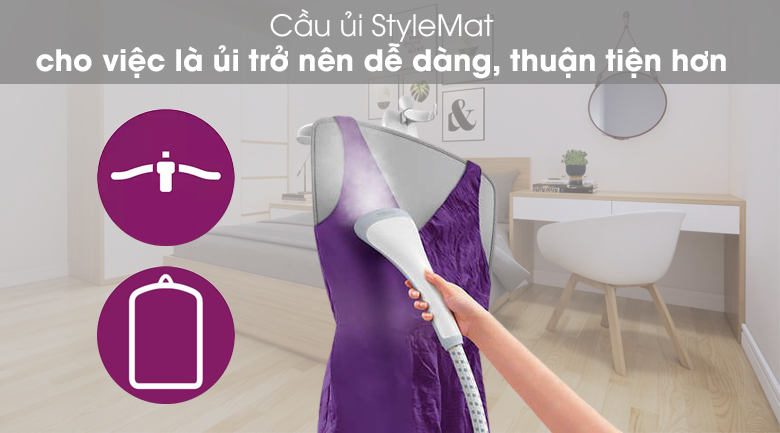 Tích hợp móc treo và cầu ủi - Bàn ủi hơi nước đứng Philips GC487 Tích hợp móc treo và cầu ủi - Bàn ủi hơi nước đứng Philips GC487