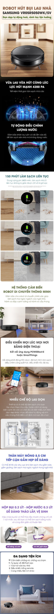 Robot hút bụi lau nhà Samsung VR05R5050WK/SV Robot hút bụi lau nhà Samsung VR05R5050WK/SV