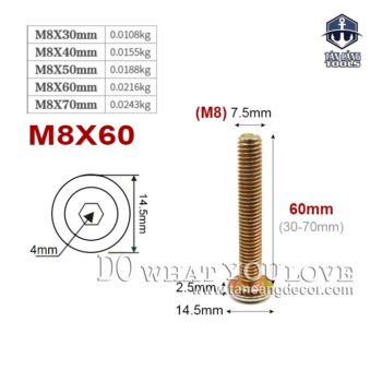 Bulong Lục Giác Chìm M8 x 60 mm – 25 Con