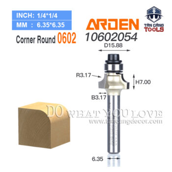 Mũi Router Arden Bo Góc R3.17 Cốt 6.35 mm Arden 0602 Corner Round Bit