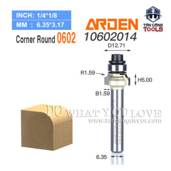 Mũi Router Arden Bo Góc R1.59 Cốt 6.35 mm Arden 0602 Corner Round Bit